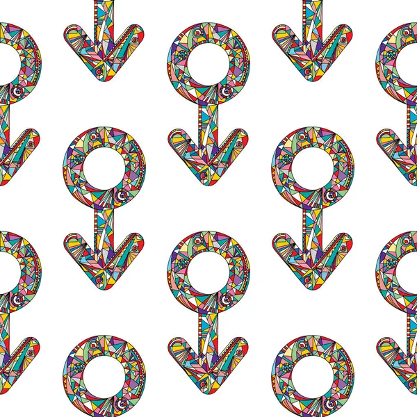 Векторные абстрактные мужские и женские гендерные признаки. Ручной рисунок сексуальной идентичности символов бесшовной текстуры . — стоковый вектор
