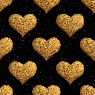 Altın kalp el desen boyalı. Vintage aşk sorunsuz altın arka plan.