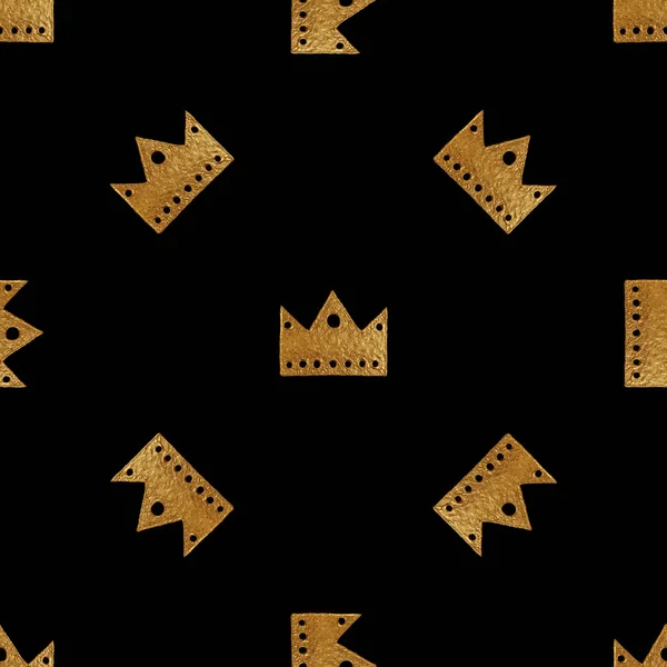 Crown pattern. Hand painted seamless background. Vintage gold illustration. — Stock Photo, Image