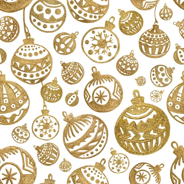 Gold Hand Painted Balls. Retro Winter Illustration. — Stock Photo, Image