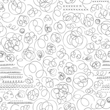 El çekilmiş soyut seamless modeli memphis tarzı. Vektör arka plan swirls.