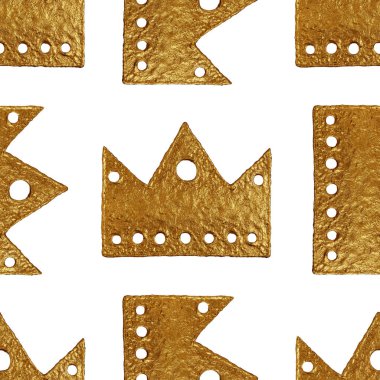 Taç desen. El sorunsuz arka plan boyalı. Vintage altın Illustration.