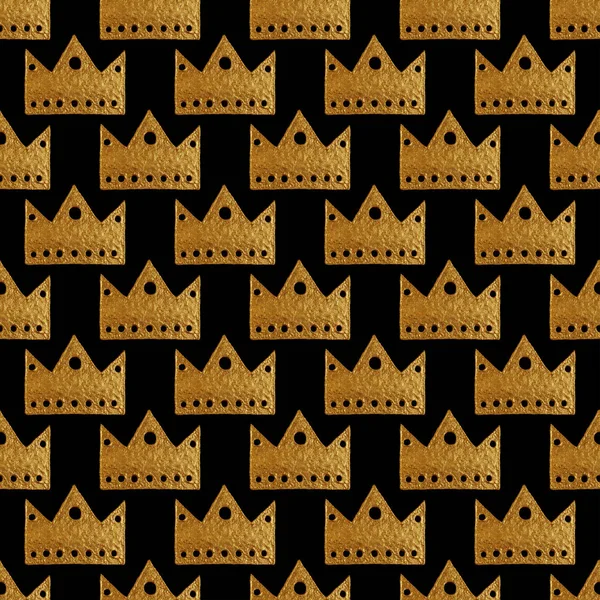 Crown pattern. Hand painted seamless background. Vintage gold illustration.