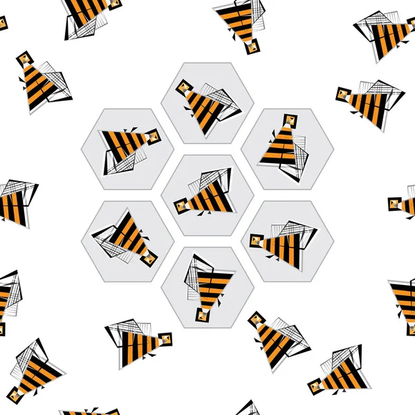 Bin och honungskakor sömlösa mönster. Abstrakt Bee vektor bakgrund. Stiliserade Buzz färgglada textur för tapeter, omslag, textildesign, ytstruktur, tyg. — Stock vektor