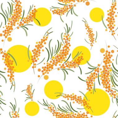 Seabuckthorn vektör seamless modeli. Çiçek arka plan.
