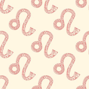 Aslan burcu. Vektör el falı desen çekilmiş. Astrolojik sorunsuz arka plan.