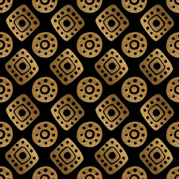 Etnikai arany kézzel festett zökkenőmentes minta. Absztrakt afrikai arany háttér. Törzsi azték textúra. — Stock Fotó