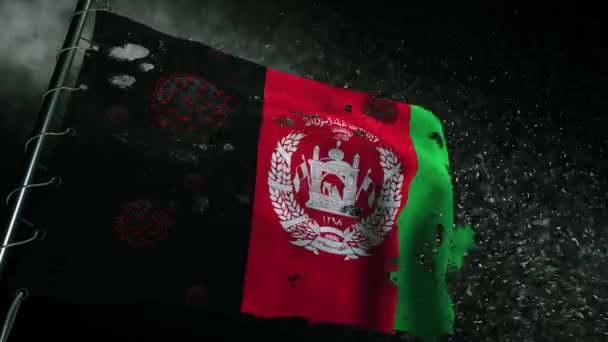 Die Flagge Afghanistans Ist Zerrissen Und Mit Dem Virus Covid — Stockvideo