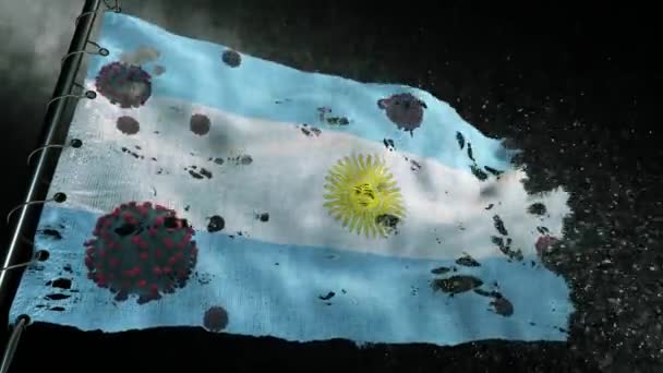 Bandeira Argentina Está Rasgada Marcada Com Vírus Covid Corona — Vídeo de Stock