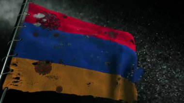 Ermenistan bayrağı yırtılmış ve covid-19 veya corona virüsü ile işaretlenmiş.