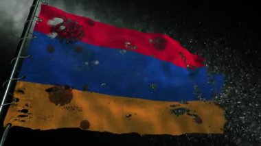Ermenistan bayrağı yırtılmış ve covid-19 veya corona virüsü ile işaretlenmiş.