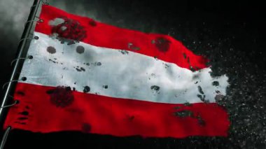 Avusturya bayrağı, covid-19 veya corona virüsü ile yırtılmış ve işaretlenmiştir.