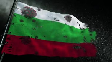 Bulgaristan bayrağı covid-19 veya corona virüsüyle yırtılmış ve damgalanmış