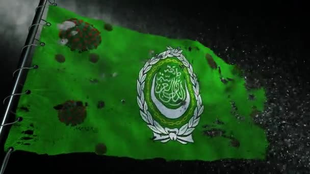 Vlag Van Arabische Liga Gescheurd Gemarkeerd Met Het Virus Van — Stockvideo