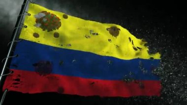 Kolombiya bayrağı covid-19 ya da corona virüsü ile yırtılmış ve işaretlenmiş.