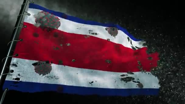 Σημαία Της Κόστα Ρίκα Σχίζεται Και Επισημαίνεται Τον Covid Corona — Αρχείο Βίντεο
