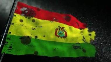 Bolivya bayrağı yırtılmış ve covid-19 veya corona virüsü ile işaretlenmiş.