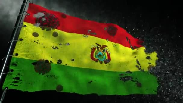 Bolivias Flagga Sönderriven Och Märkt Med Virus Covid Eller Korona — Stockvideo