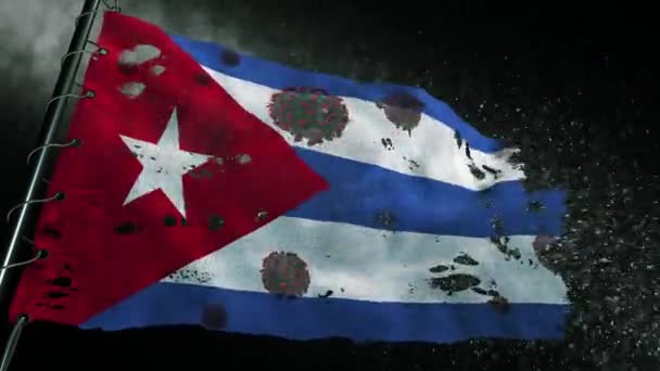 Bandeira Cuba Rasgada Marcada Com Vírus Covid Corona — Vídeo de Stock