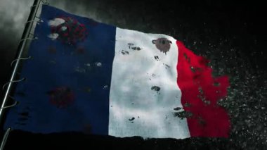 Fransa bayrağı, covid-19 ya da corona virüsüyle yırtılmış ve işaretlenmiş.