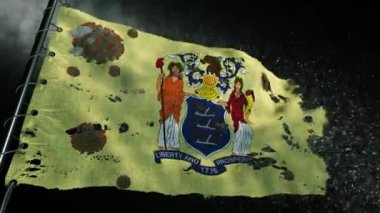 New Jersey bayrağı covid-19 ya da corona virüsü ile yırtılmış ve işaretlenmiş.