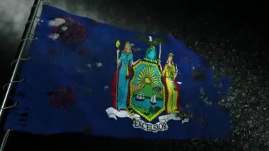 New York bayrağı covid-19 ya da corona virüsüyle yırtılmış ve işaretlenmiş.