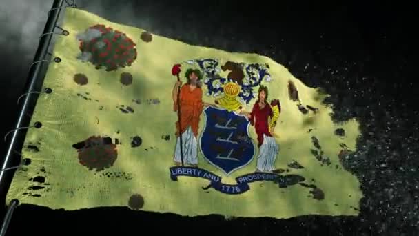 Флаг Нью Джерси Порван Отмечен Вирусом Ковид Корона — стоковое видео