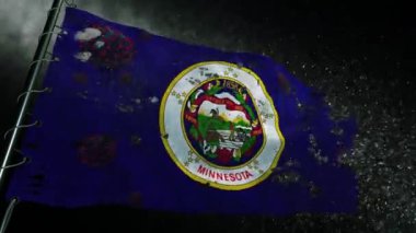 Minnesota bayrağı yırtılmış ve covid-19 veya corona virüsü ile işaretlenmiş.