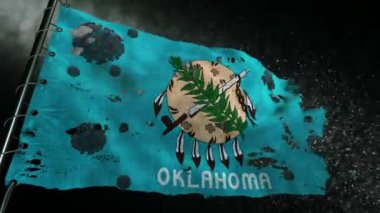Oklahoma bayrağı yırtılmış ve covid-19 veya corona virüsü ile işaretlenmiş.