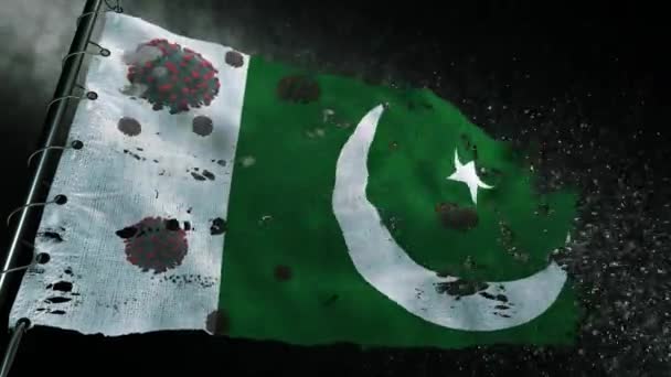 Vlag Van Pakistan Gescheurd Gemerkt Met Het Virus Van Covid — Stockvideo