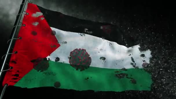 Bandera Palestina Está Desgarrada Marcada Con Virus Del Covidio Corona — Vídeo de stock