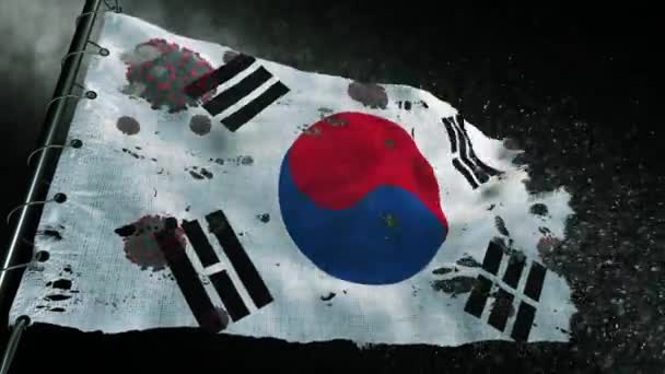 Vlag Van Zuid Korea Gescheurd Gemerkt Met Het Virus Van — Stockvideo