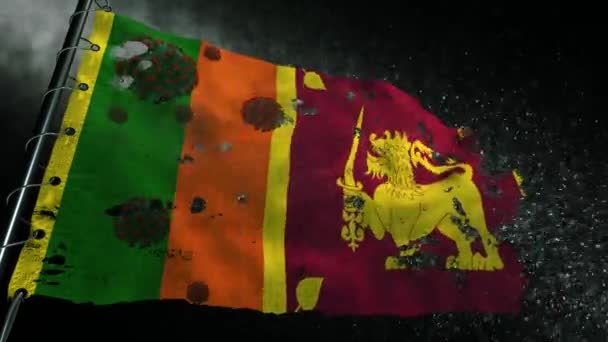 Флаг Шри Ланки Порван Отмечен Вирусом Ковид Корона — стоковое видео