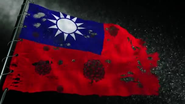 Flag Taiwan Torn Marked Virus Covid Corona — Stock Video