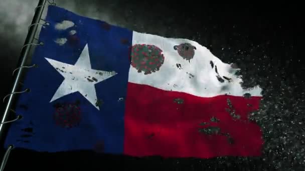 Bandeira Texas Está Rasgada Marcada Com Vírus Covid Corona — Vídeo de Stock