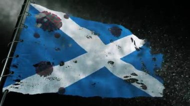 İskoçya bayrağı yırtılmış ve covid-19 veya corona virüsü ile işaretlenmiş.
