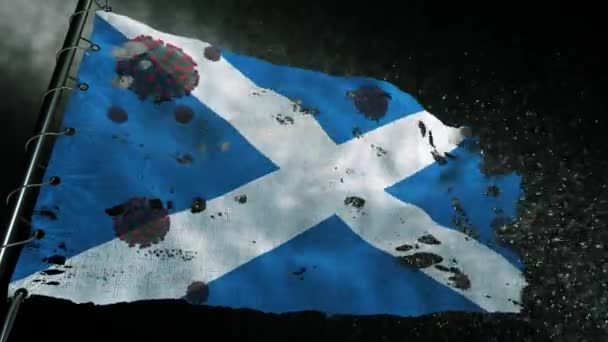 Flag Scotland Torn Marked Virus Covid Corona — Stock Video