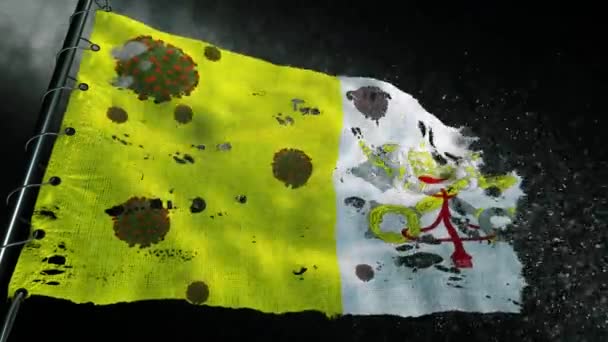 梵蒂冈的国旗被撕破 上面标有Covid 19或Corona病毒 — 图库视频影像