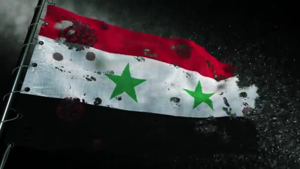 Die Syrische Flagge Ist Zerrissen Und Mit Dem Virus Covid — Stockvideo