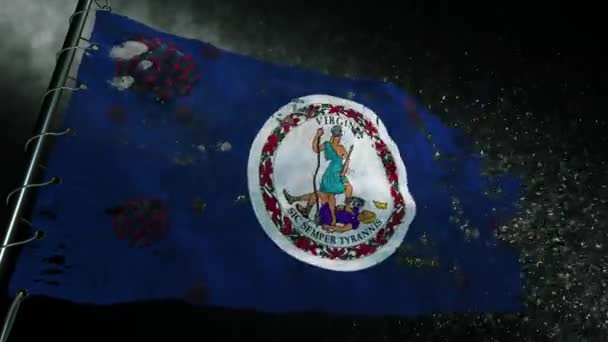 Bandeira Virgínia Está Rasgada Marcada Com Vírus Covid Corona — Vídeo de Stock