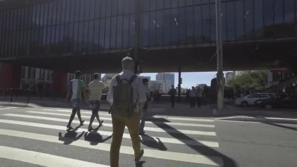 Sao Paulo Brazil Ιούλιος 2017 Άνθρωποι Περπατούν Στη Λεωφόρο Paulo — Αρχείο Βίντεο