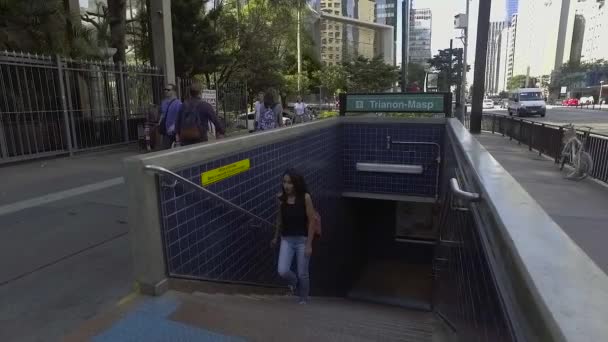 Sao Paulo Brasil Julio 2017 Cámara Lenta Personas Caminando Acera — Vídeos de Stock