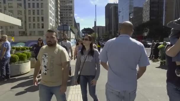 Sao Paulo Brasil Julio 2017 Cámara Lenta Personas Caminando Acera — Vídeos de Stock