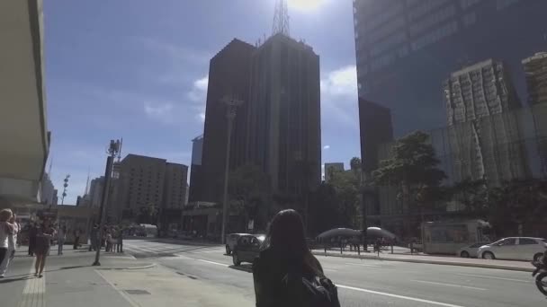 Сао Пауло Бразилія 2017 Повільна Камера Людей Ходить Тротуару Вулиці — стокове відео