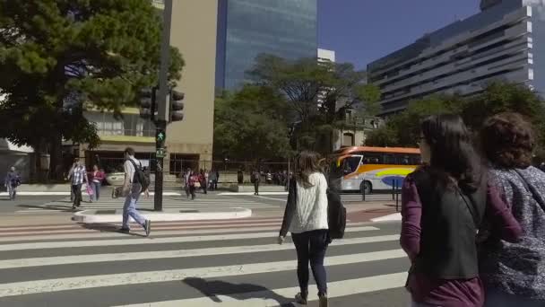 Sao Paulo Brasil Julio 2017 Cámara Lenta Personas Caminando Acera — Vídeos de Stock