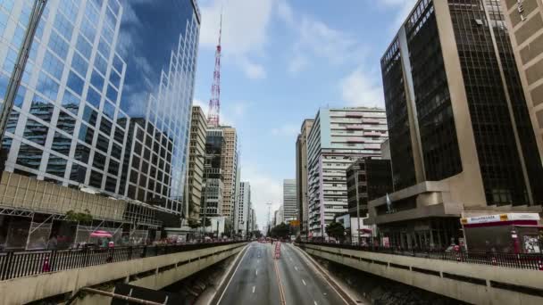 Sao Paulo Brazil Circa February 2018 Timpassed Paulista Avenue Cloudy — 图库视频影像