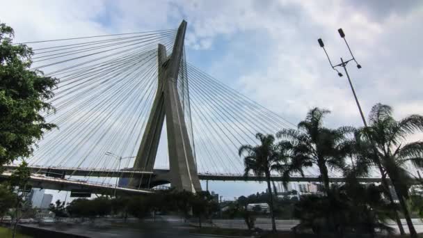 Sao Paulo Brazil Circa February 2018 Timelapse Stately Bridge City — Stock Video