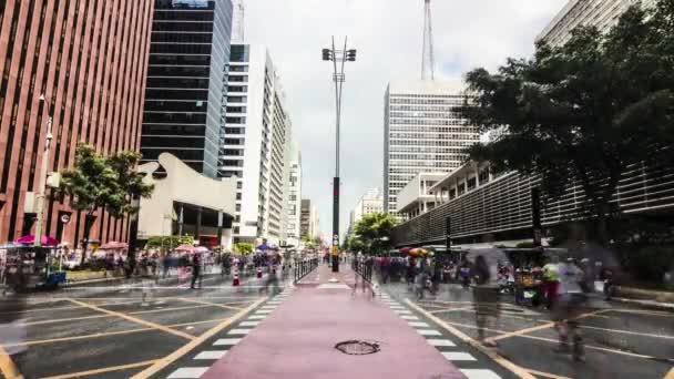 Sao Paulo Brazil Circa Luty 2018 Timelapse Paulista Avenue Pochmurną — Wideo stockowe