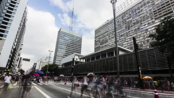 Sao Paulo Brazil Circa February 2018 Timpassed Paulista Avenue Cloudy — 图库视频影像