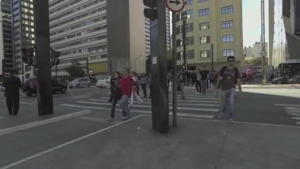 Sao Paulo Brasil Julho 2017 Pessoas Caminham Avenida Paulo Dia — Vídeo de Stock